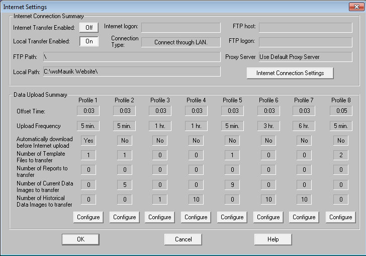 WeatherLink internet settings